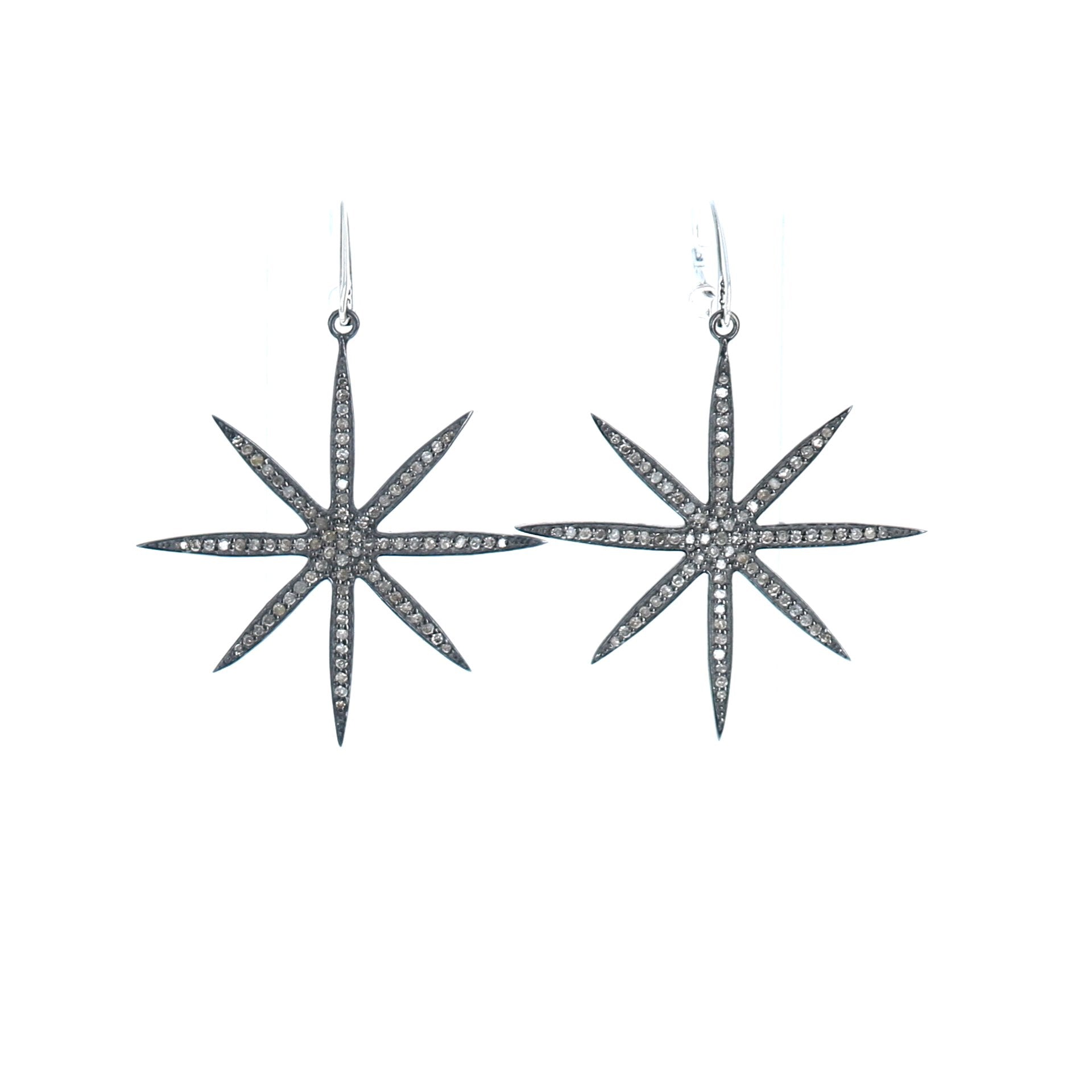 Pave Diamond Earrings Sterling Silver Celestial Star 2.25" -NewWorldGems