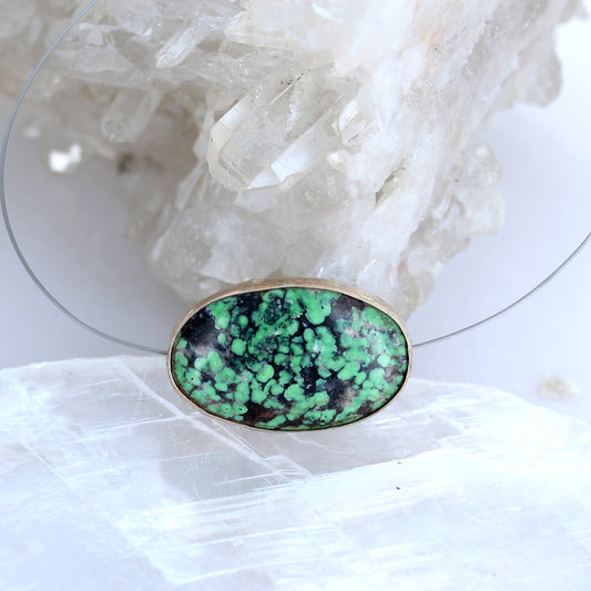 Sterling Silver Rimmed Lime Green Hubei Turquoise Centerpiece Bead #2 -NewWorldGems