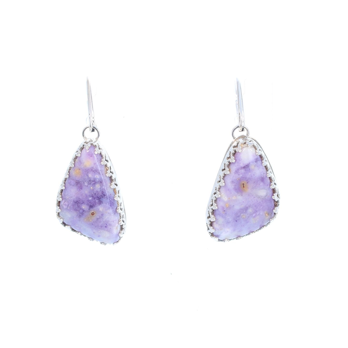 Lavender Mexican Opal Earrings Sterling Triangle Shaped #2 -NewWorldGems