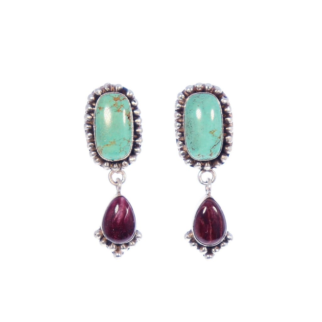CARICO LAKE Turquoise and Purple Spiny Earrings Sterling 2 Stone Choose Color -NewWorldGems