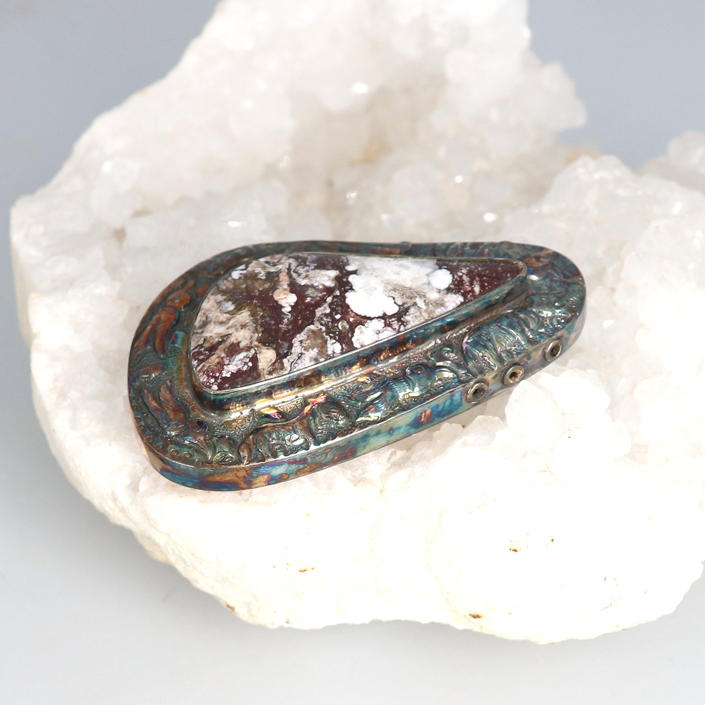 Wild Horse Jasper Sterling Pendant Centerpiece Rainbow Oxidized -NewWorldGems