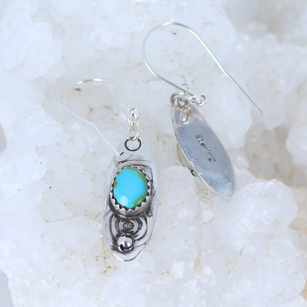 Sonoran Mountain Turquoise Earrings Southwest Elongated Ovals Sterling -NewWorldGems