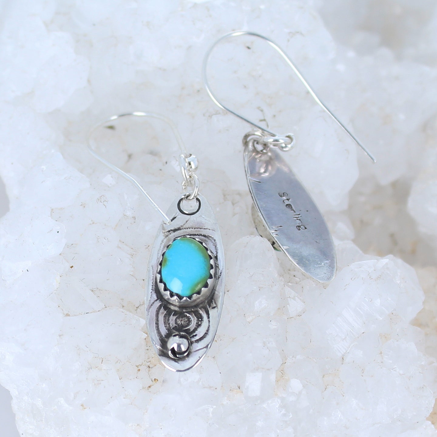 Sonoran Mountain Turquoise Earrings Southwest Elongated Ovals Sterling -NewWorldGems