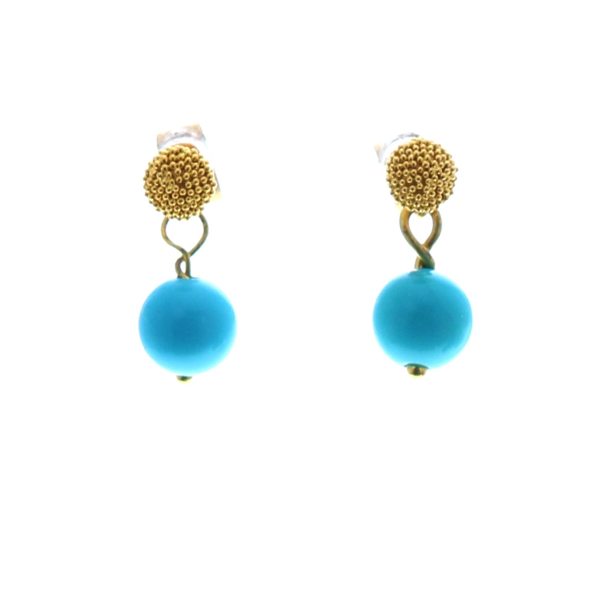 Sleeping Beauty Turquoise Earrings 6Mm Ball 24K Gold -NewWorldGems