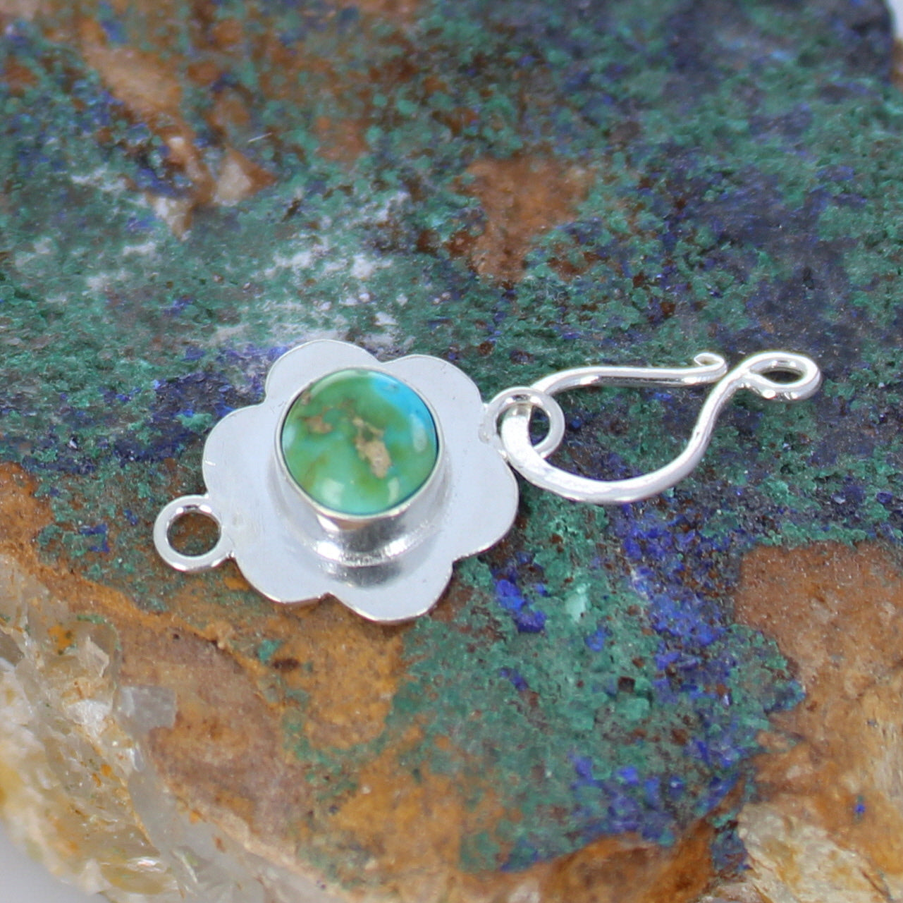 Lime Green Sonoran Gold Turquoise Sterling Clasp J Hook -NewWorldGems