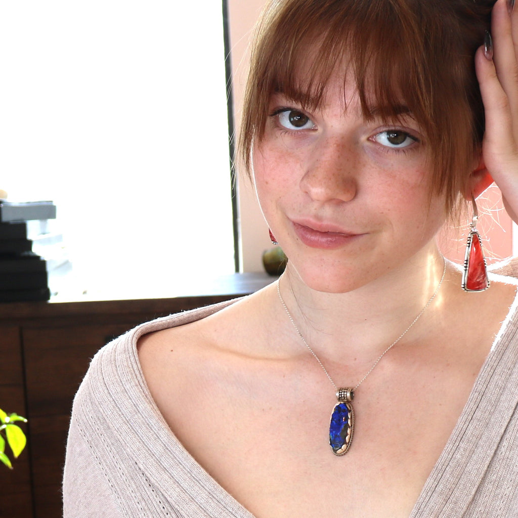 Morenci Arizona Azurite Malacite Bead Pendant Lotus Petal -NewWorldGems