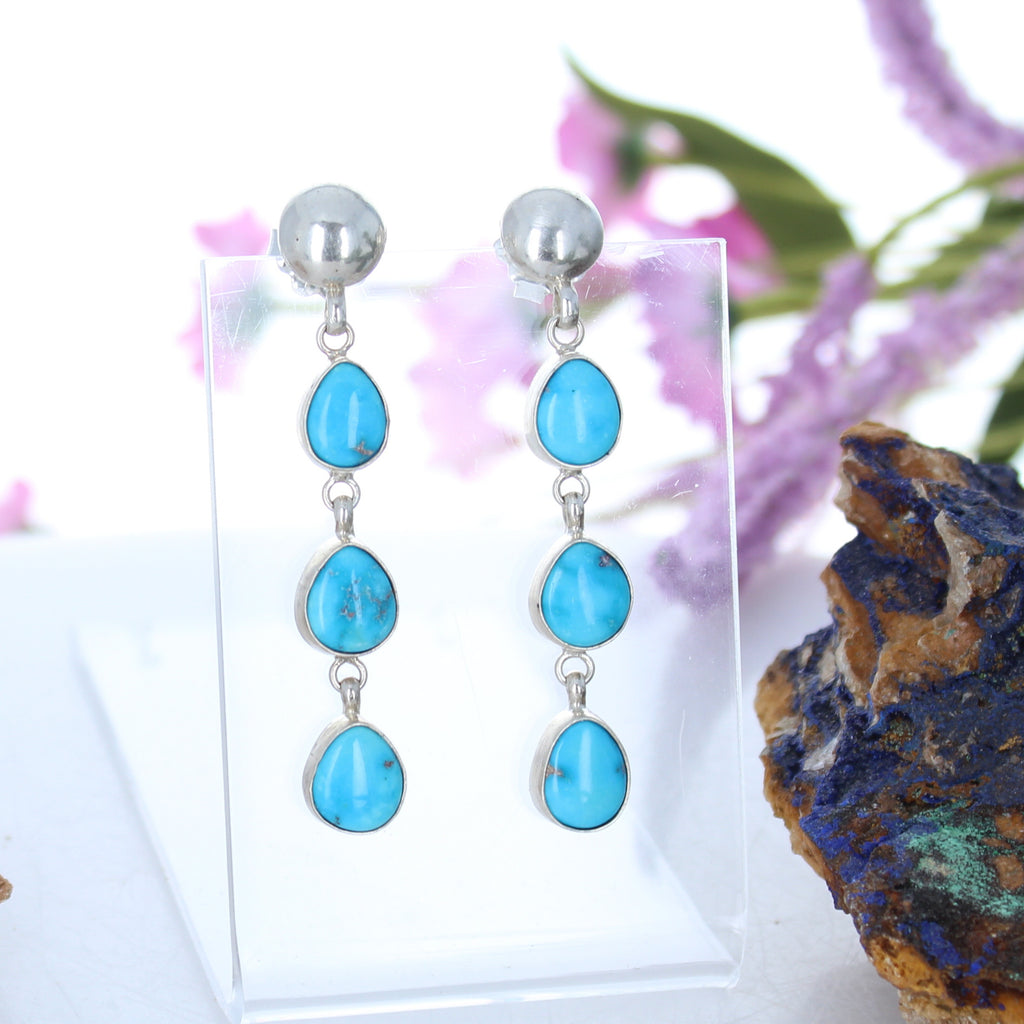 Blue Ridge Nevada Sterling Silver Earrings 3 Stone Beauties -NewWorldGems
