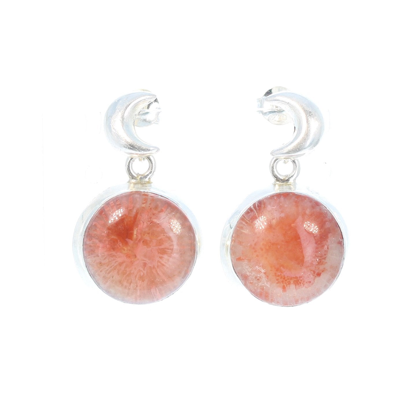Utah Coral Moon Earrings Sterling Silver Posts -NewWorldGems