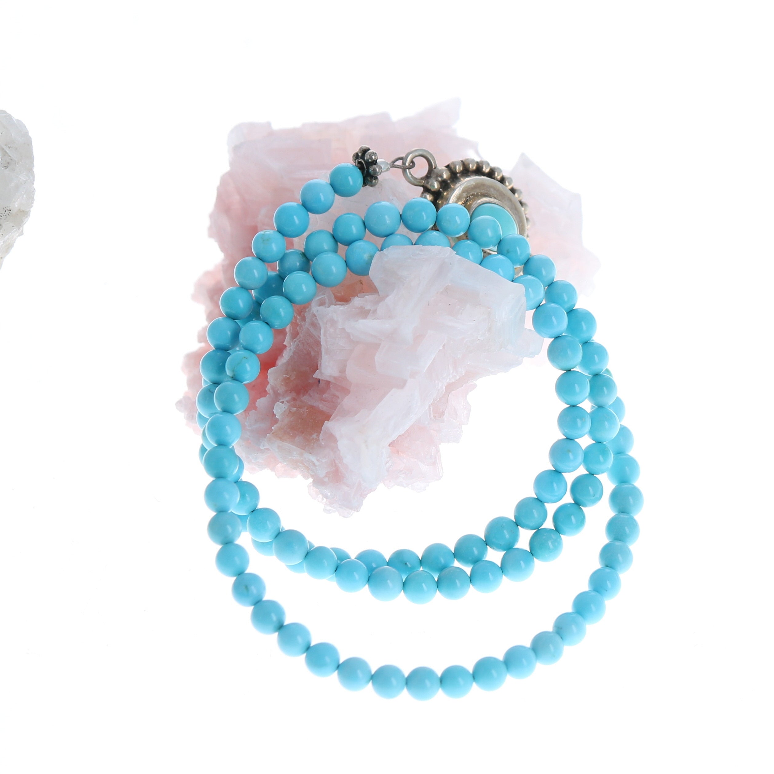 SLEEPING BEAUTY Turquoise Necklace 4mm Round Beads Sterling 17" -NewWorldGems