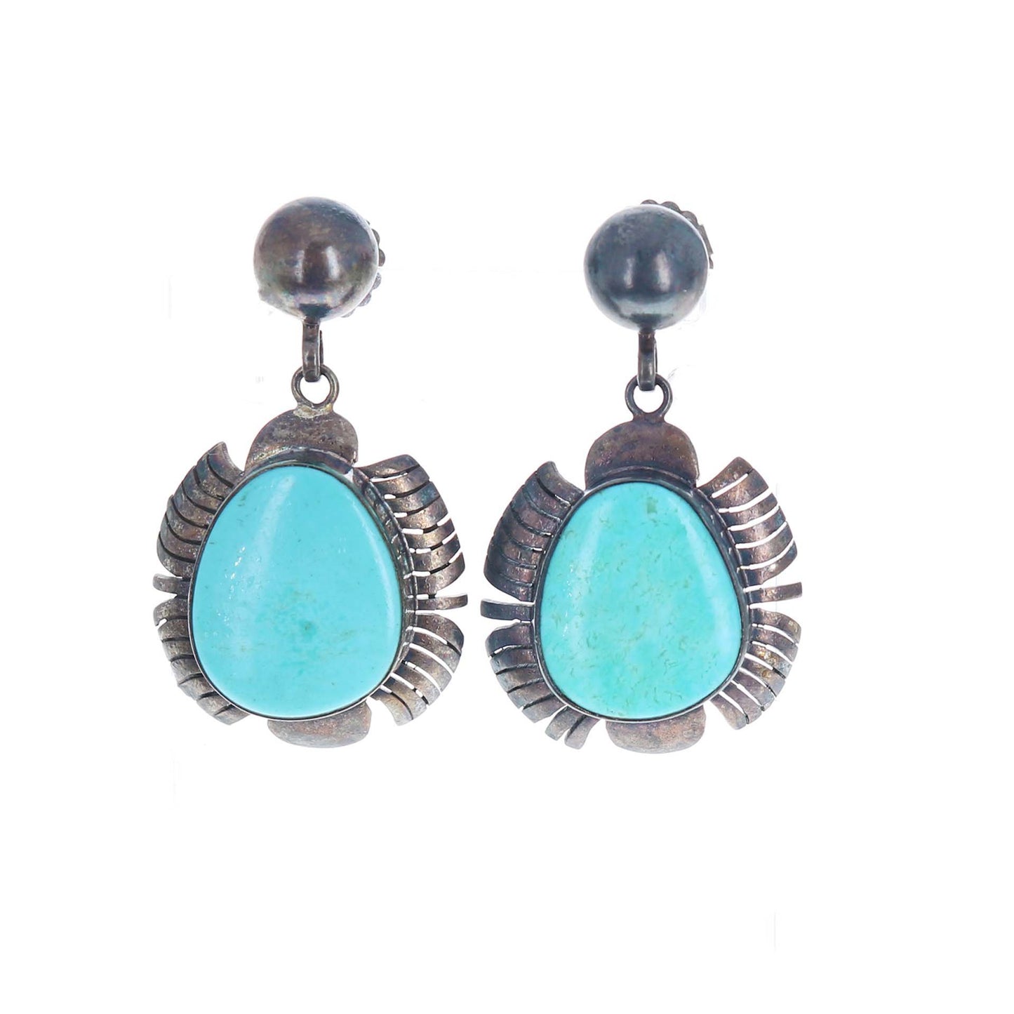 Beautiful Sky Blue Kingman Mine Turquoise Earrings Feathered, -NewWorldGems