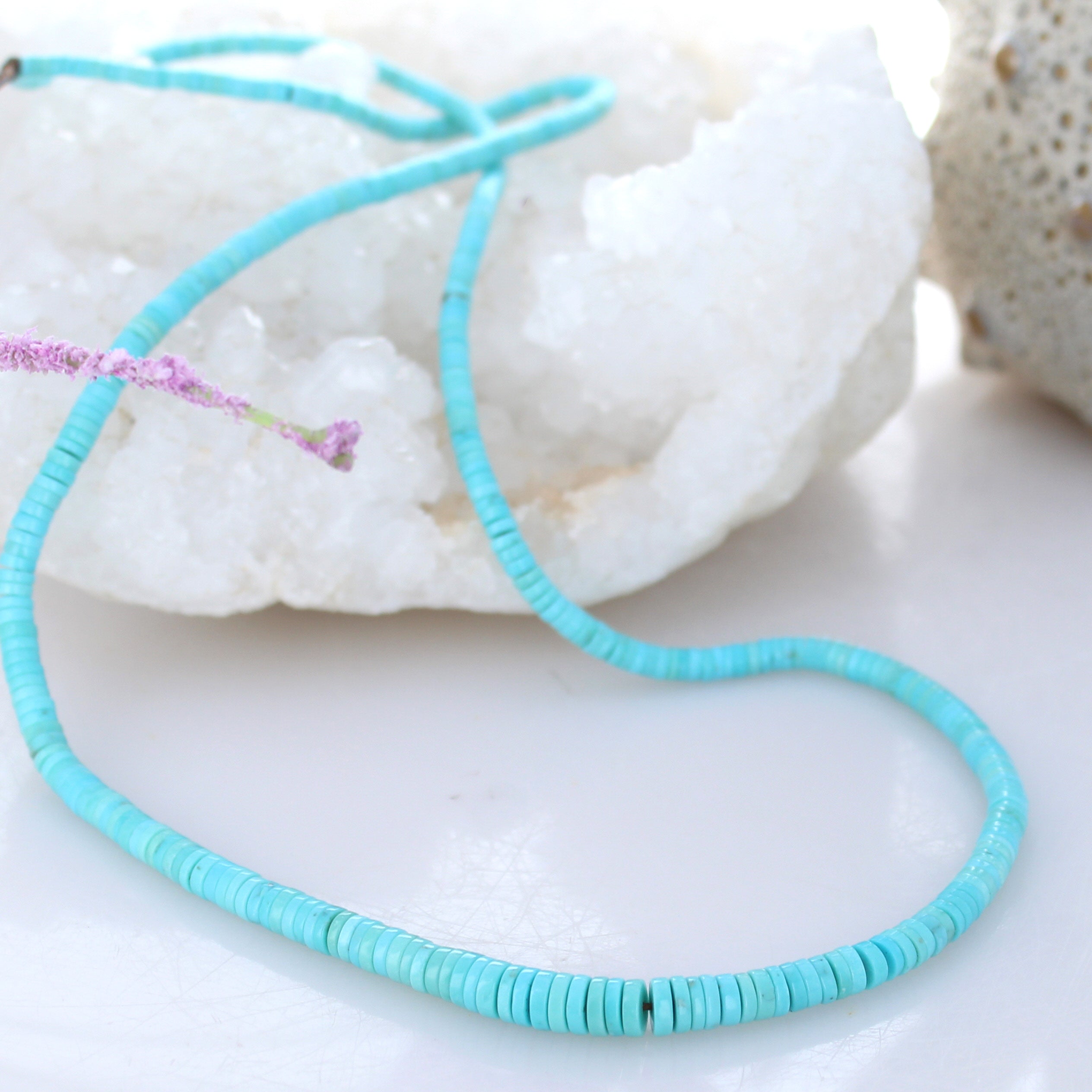 SLEEPING BEAUTY TURQUOISE Beads Graduated Heshi Button Long 25" -NewWorldGems