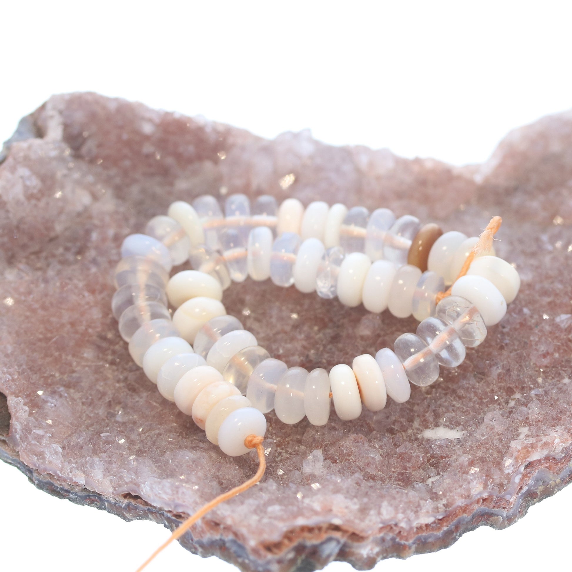 Mexican Opal Beads Rondelles White Cream Pale Apricot 6.2Mm 6", -NewWorldGems