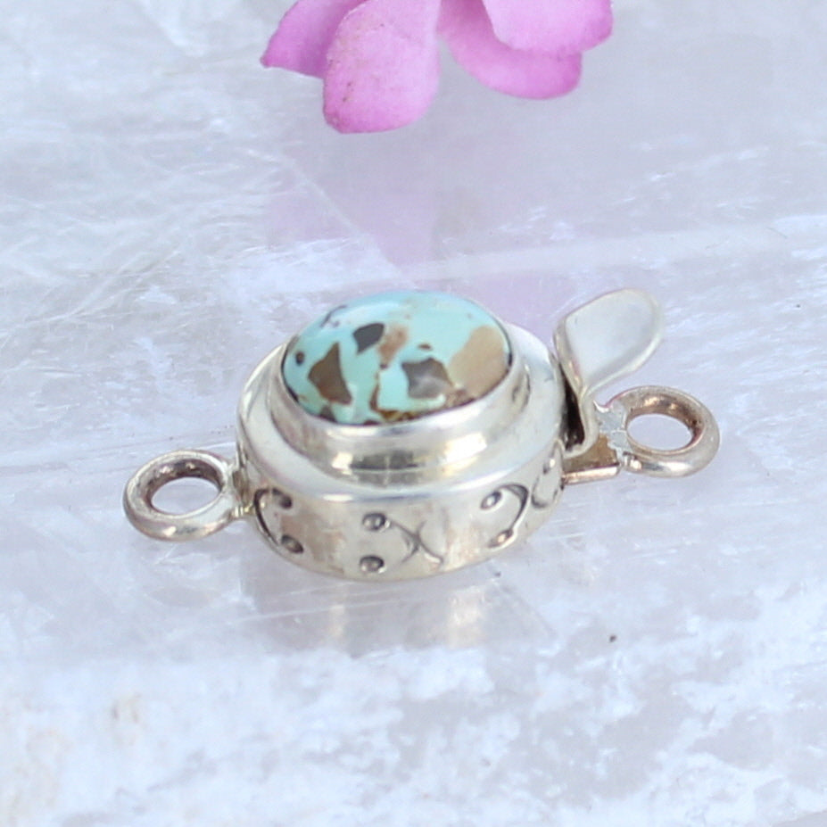 Robins Egg Blue Carico Lake Turquoise Sterling Clasp 8X10mm Etched -NewWorldGems