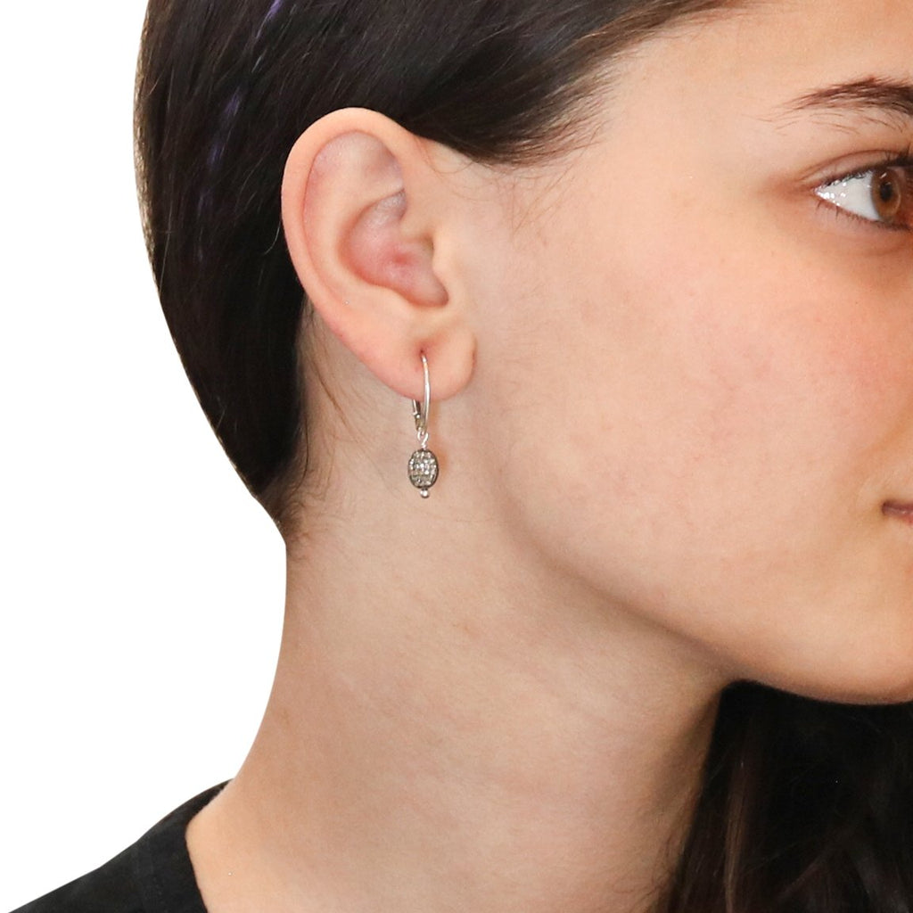 Pave Diamond Earrings Sterling Silver 6X8Mm 1.25" -NewWorldGems