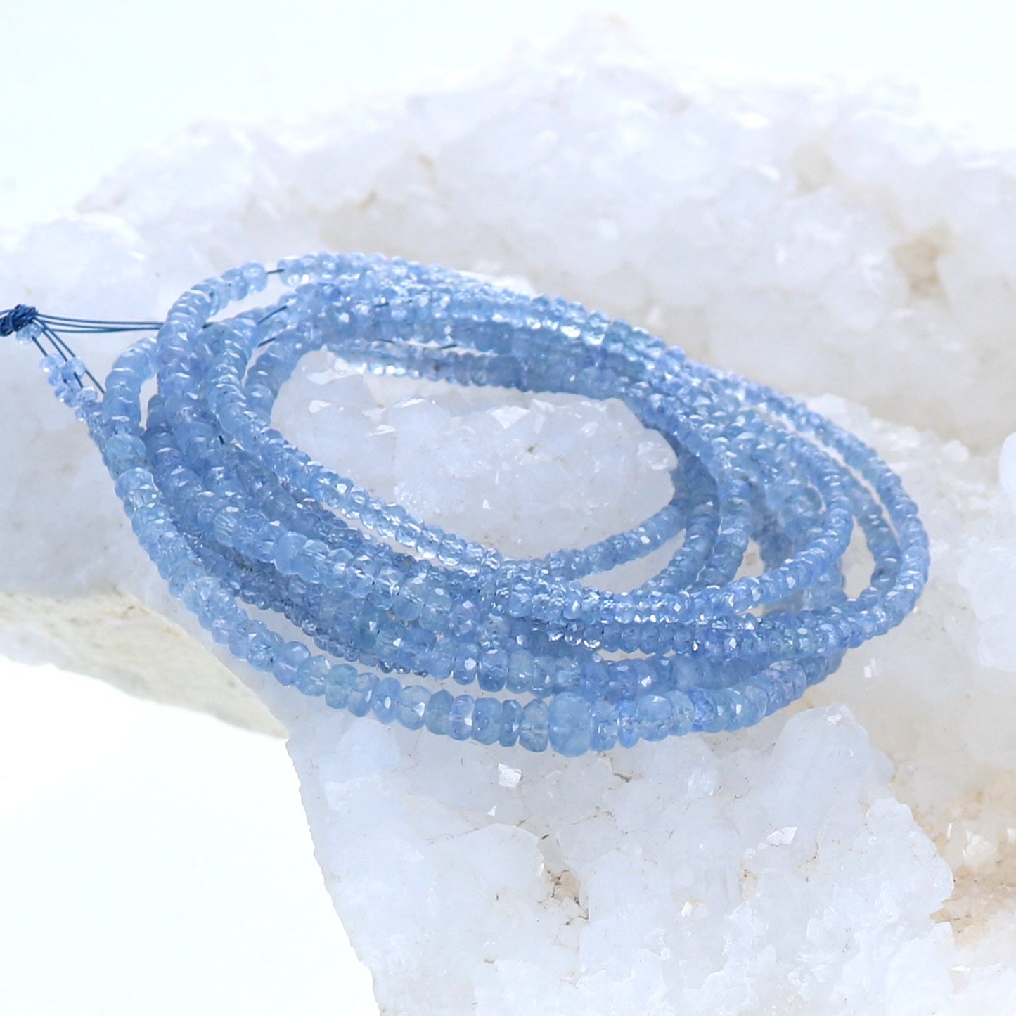 AAA Ceylon Sapphire Beads Faceted Rondelles Powder Blue 16" -NewWorldGems