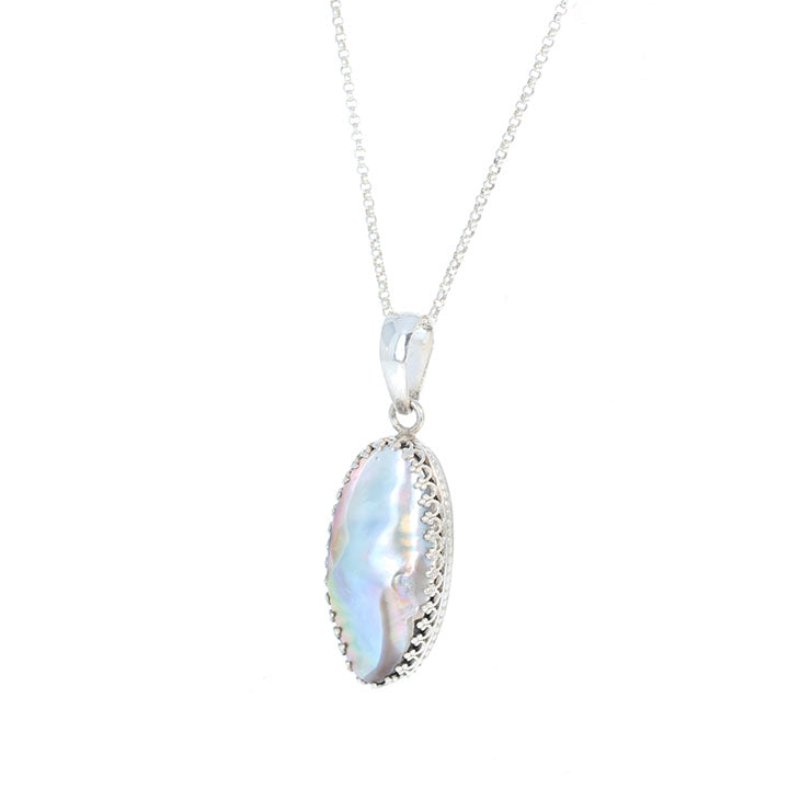 MABE PEARL PENDANT Elongated Oval Necklace with Chain 18" -NewWorldGems