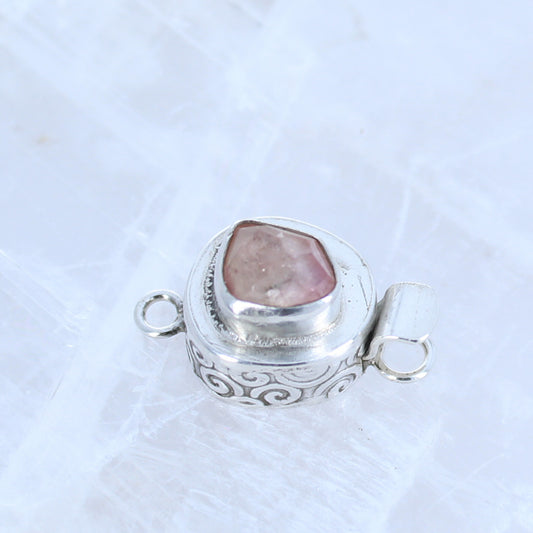 Light Pink Tourmaline Faceted Sterling Clasp Patterned Free Form -NewWorldGems