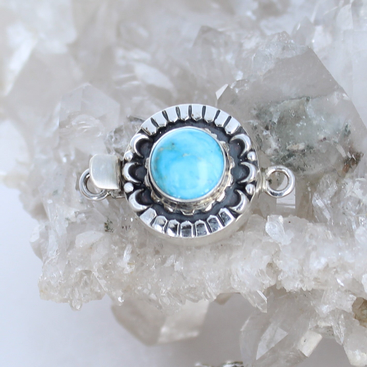 Blue Ridge Turquoise Sterling Silver Moon Clasp 10mm -NewWorldGems