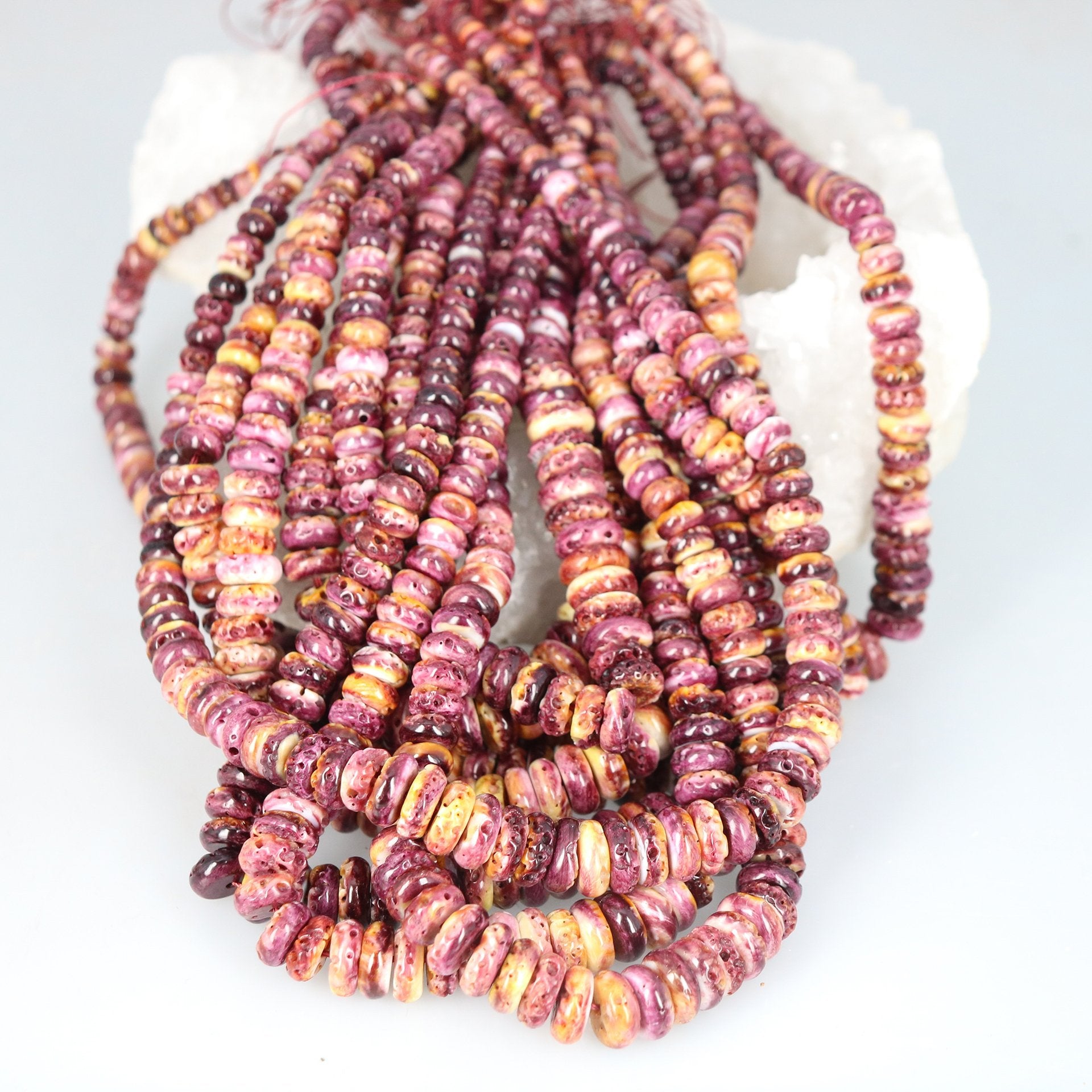 Purple Yellow Spiny Oyster Beads Graduated Rondelles 4-8Mm 16" -NewWorldGems