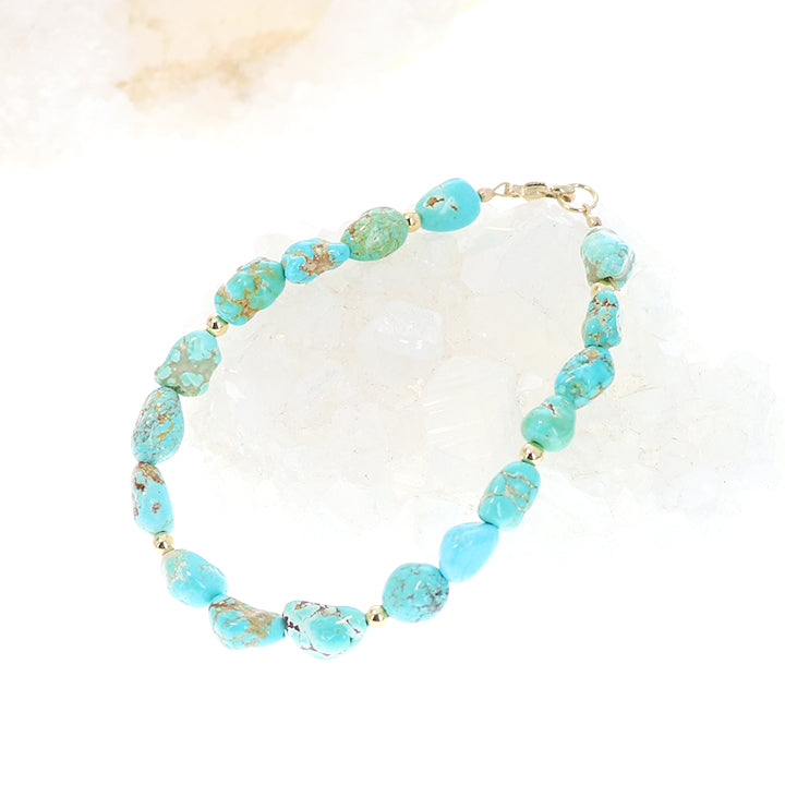 Turquoise #8 Bracelet 14K Gold Beads and Clasp -NewWorldGems