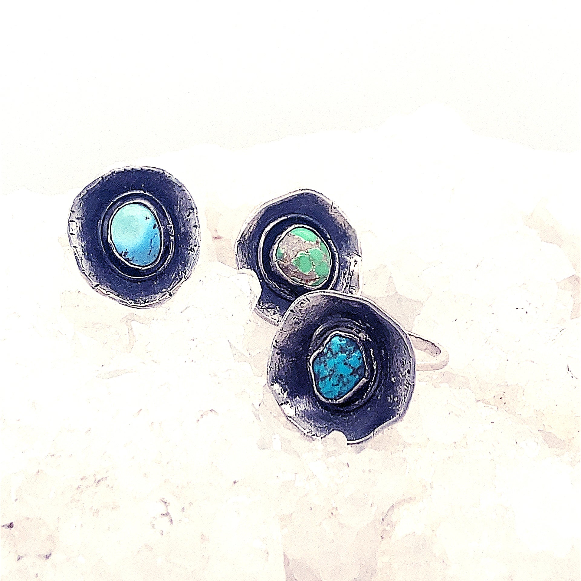 TURQUOISE Free Form Flower Ring Sterling Size 7 Choose -NewWorldGems