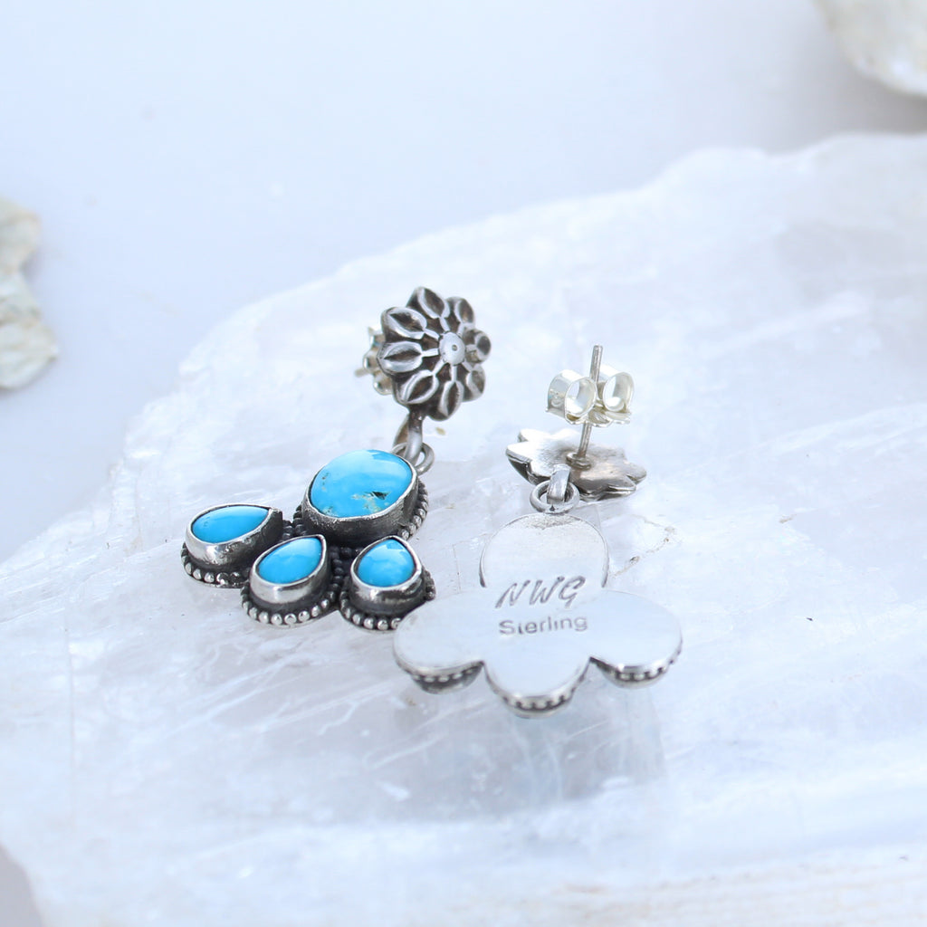 Sonoran Rose Blue Petal Earrings Sterling Silver 4 Stone Posts -NewWorldGems