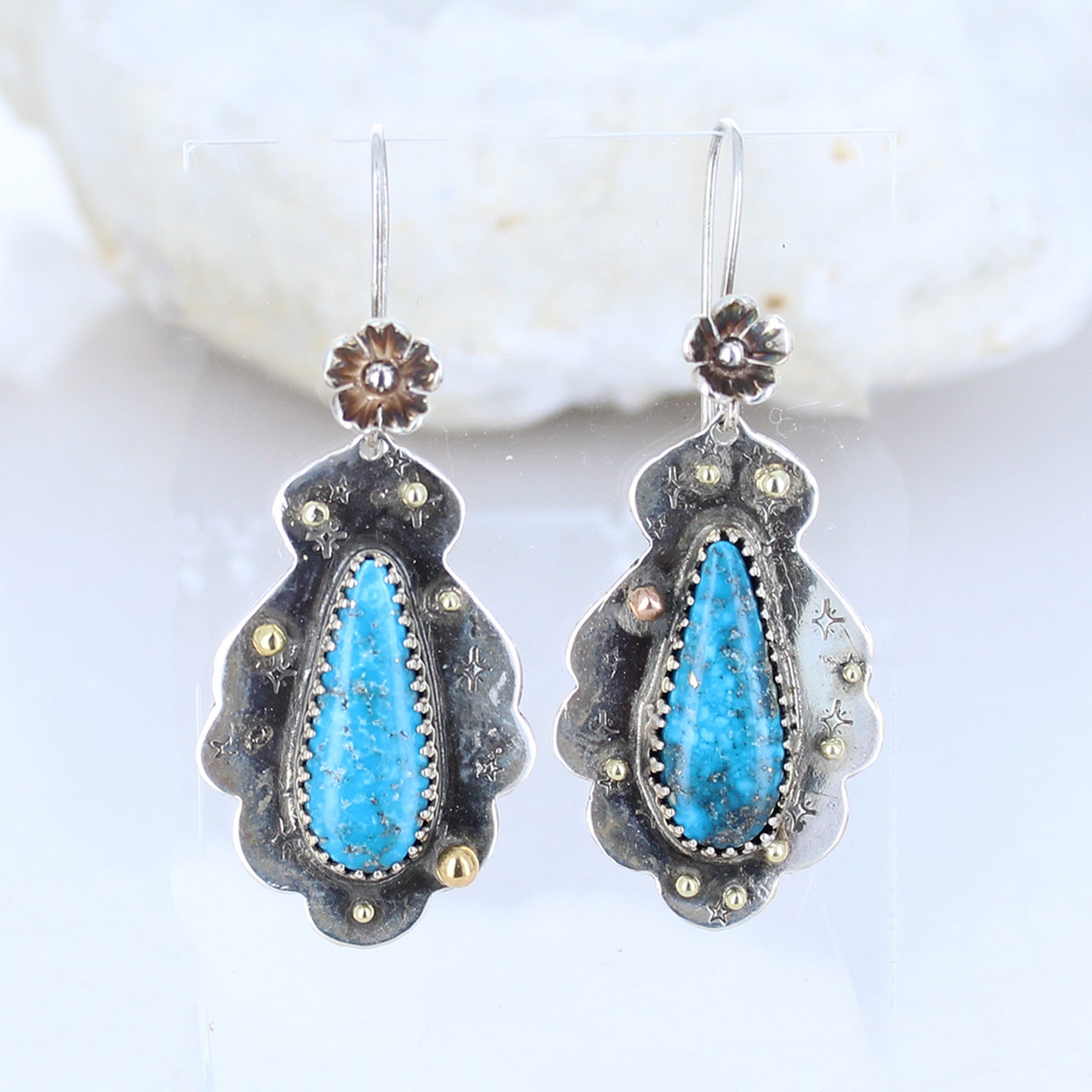 AAA Persian Turquoise Earrings 18K Gold and Sterling -NewWorldGems