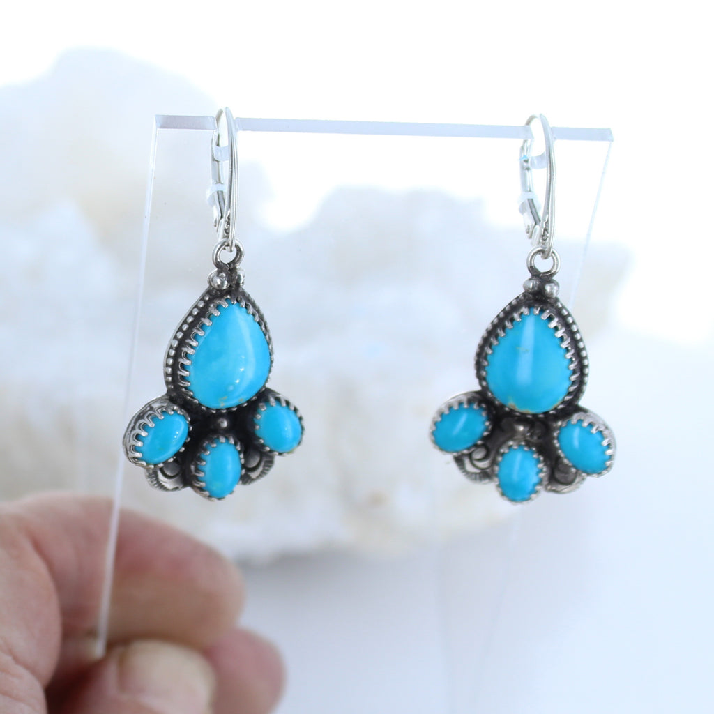 Sonoran Rose Blue Petal Earrings Sterling Silver 4 Stone Posts -NewWorldGems