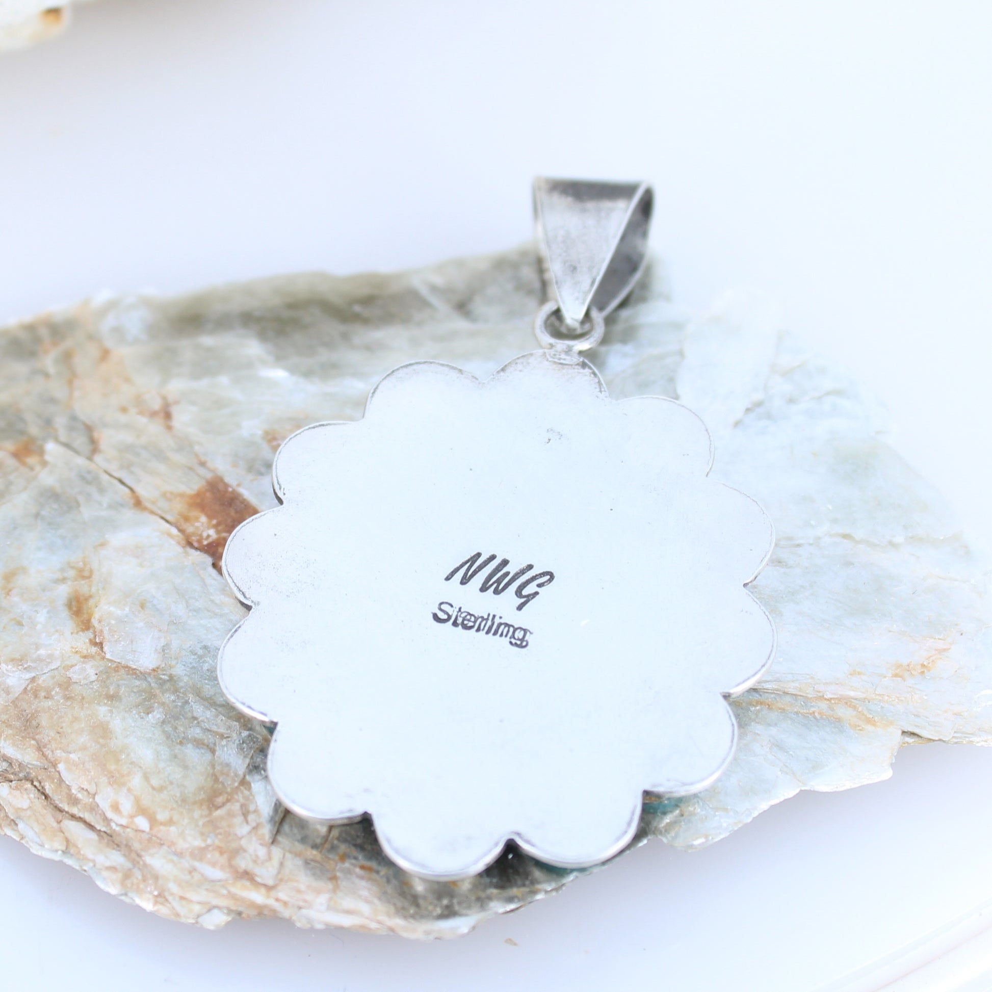 Blue Ridge Beauty Turquoise Pendant Sterling Silver 8 Petal -NewWorldGems