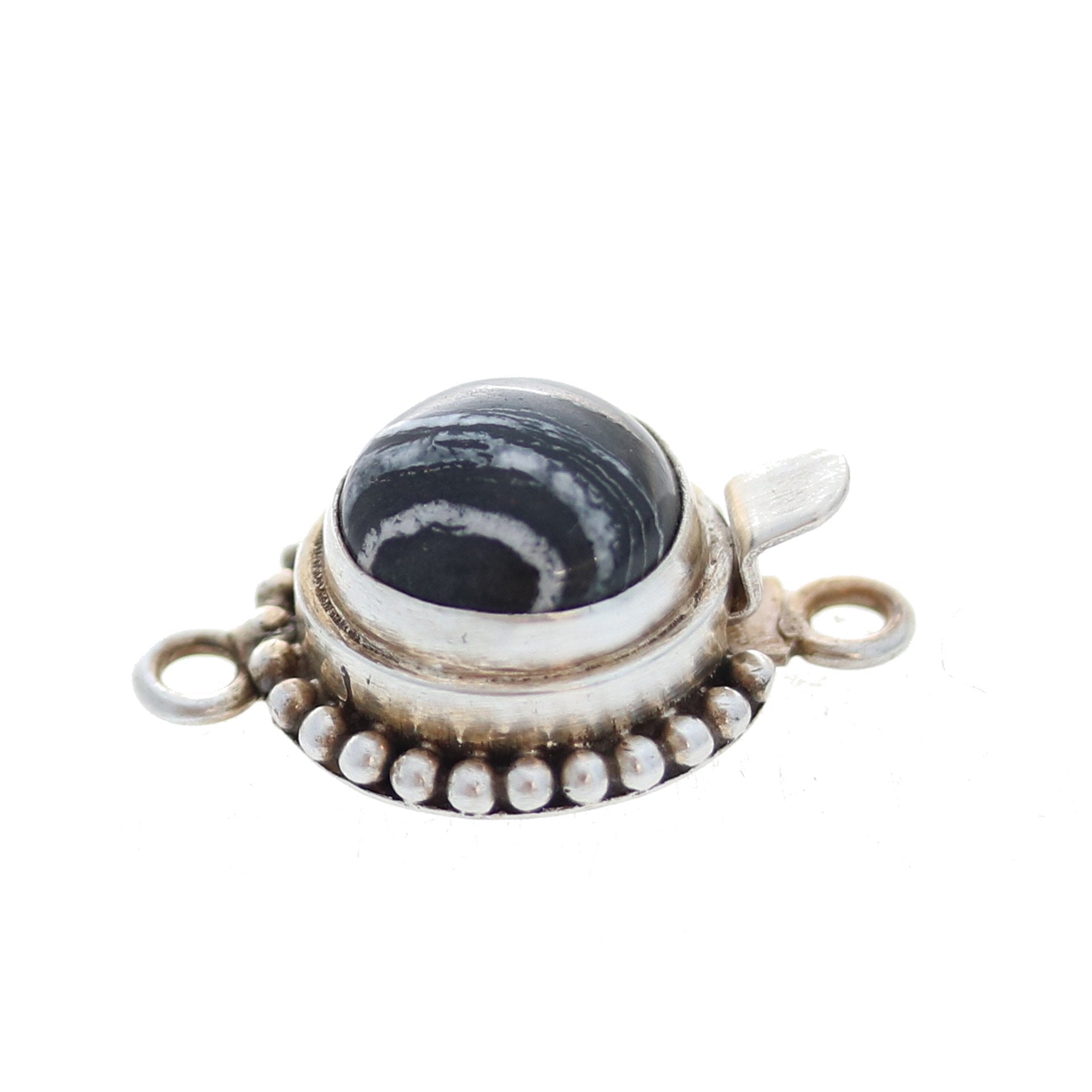 White Buffalo Clasp Sterling Round 12.5Mm Ball Design Dark -NewWorldGems