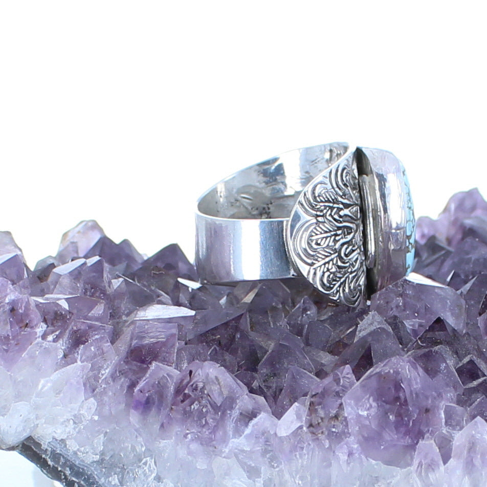 Beautiful Sierra Nevada Turquoise Patterned Sterling Silver Ring -NewWorldGems