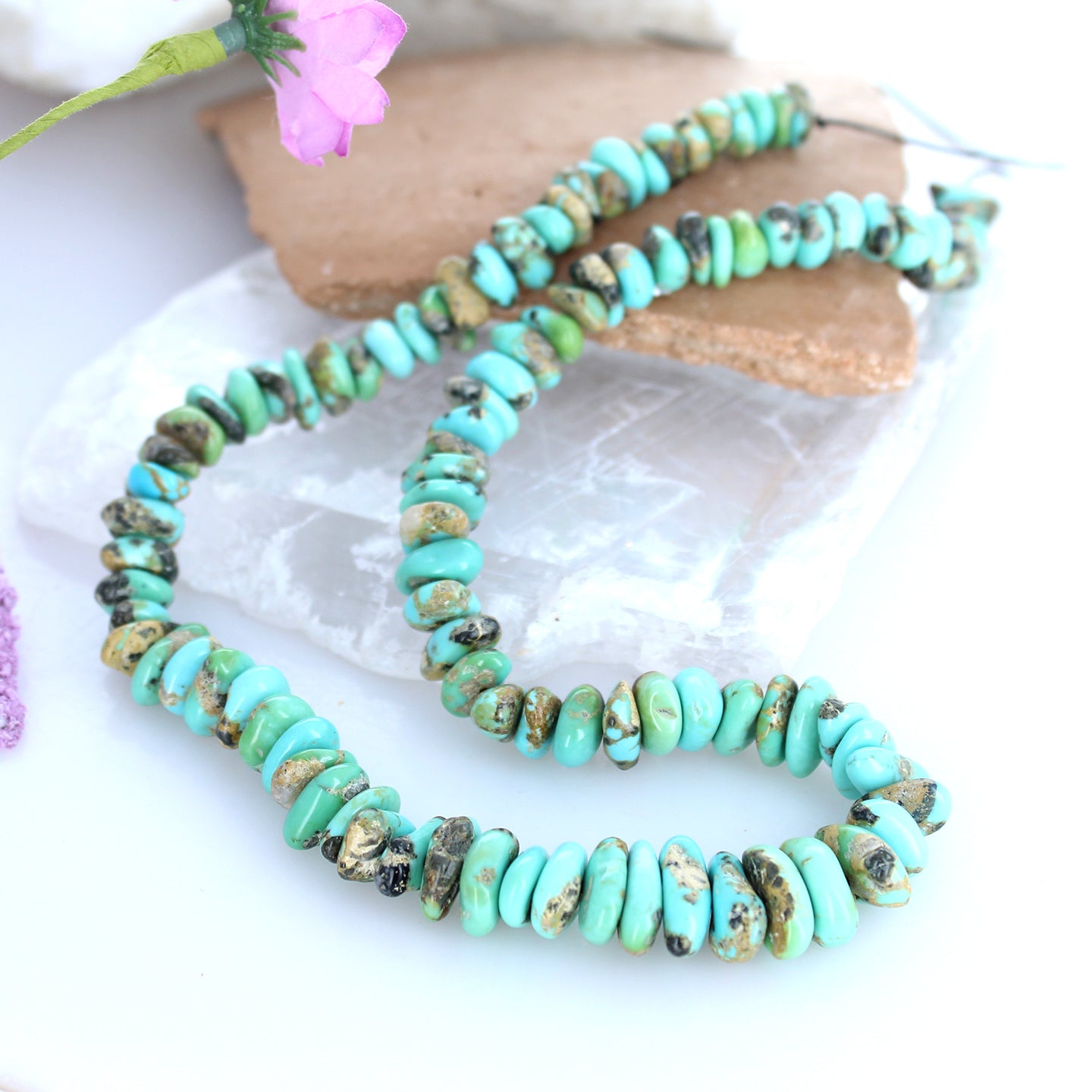 Verde Valley Turquoise Beads Flat Nugget Shape 7-11Mm -NewWorldGems