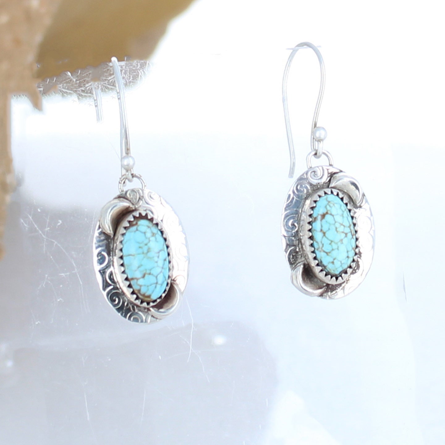 AAA #8 Mine Sterling Nevada Turquoise Earrings Moons -NewWorldGems