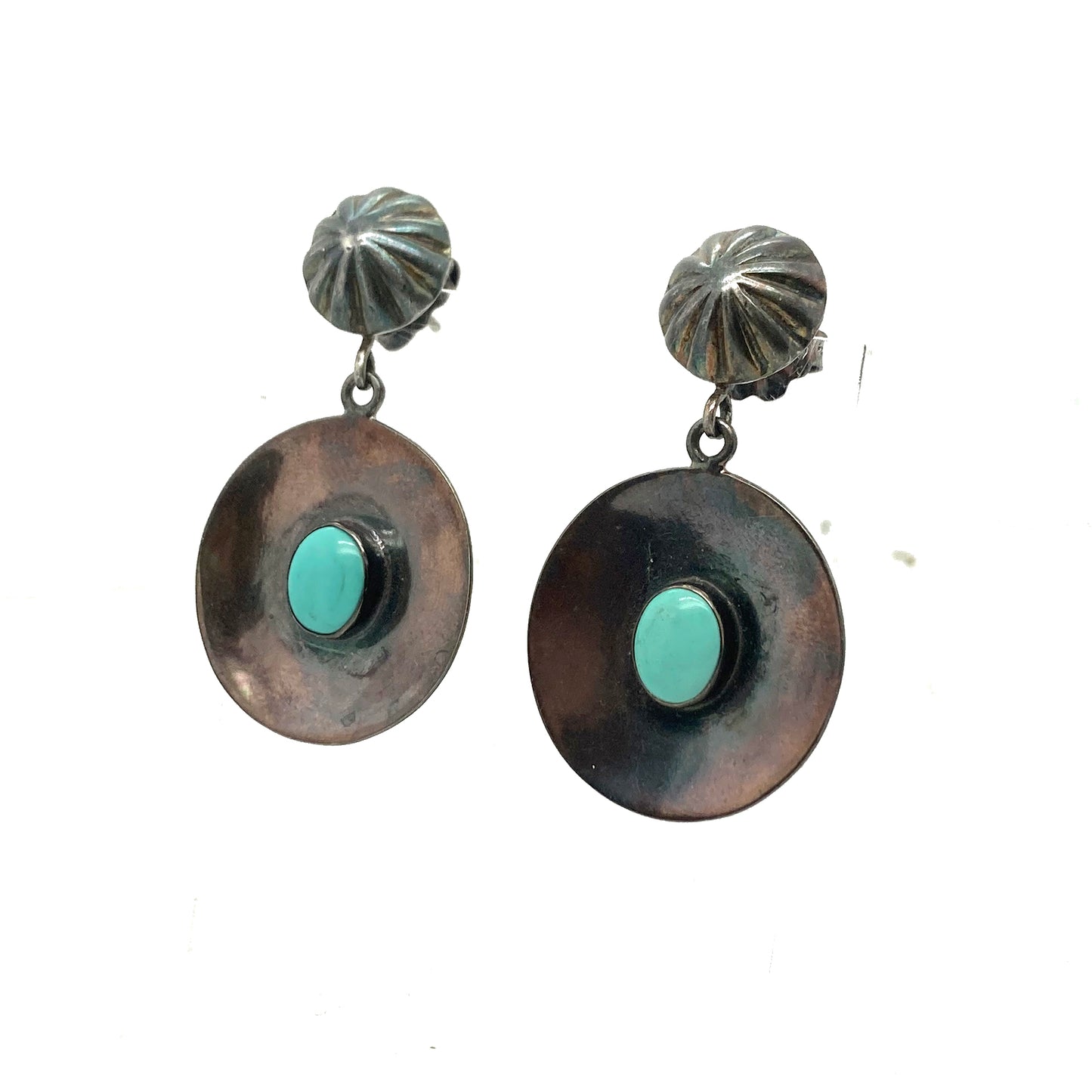 Sky Blue Turquoise Earrings Oxidized Sterling -NewWorldGems