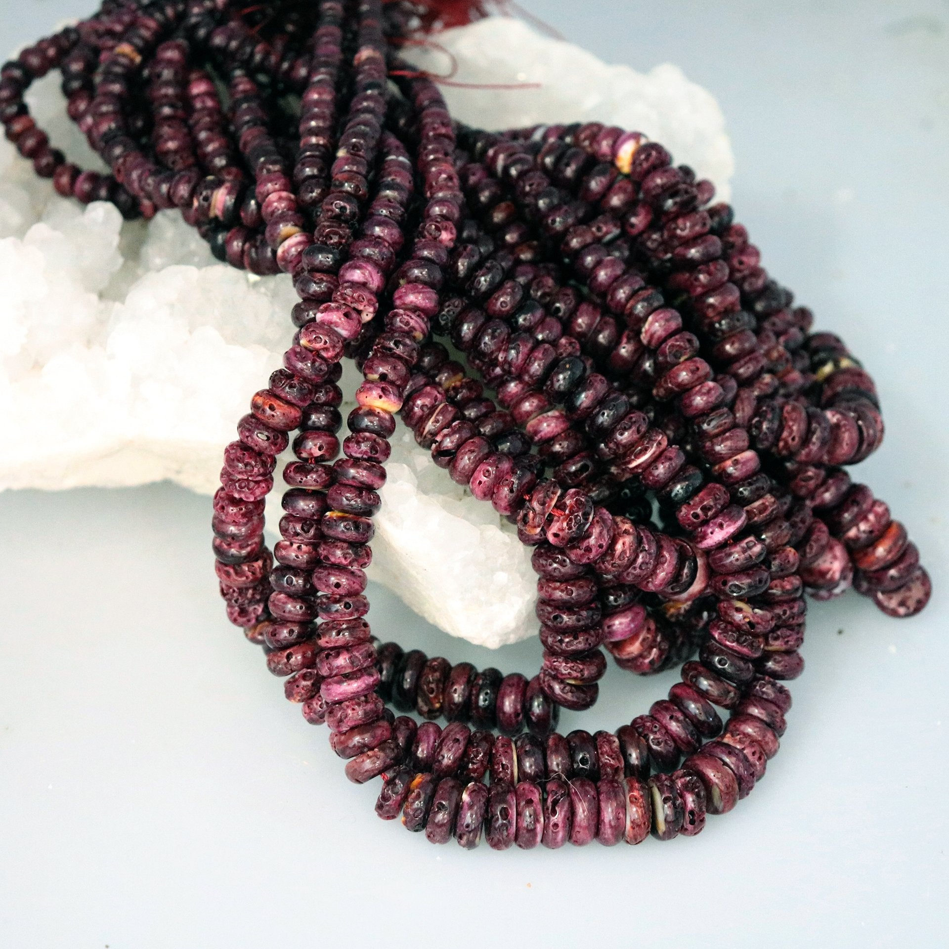 AAA Purple Spiny Oyster Beads Graduated Rondelles 4-8Mm 16" -NewWorldGems