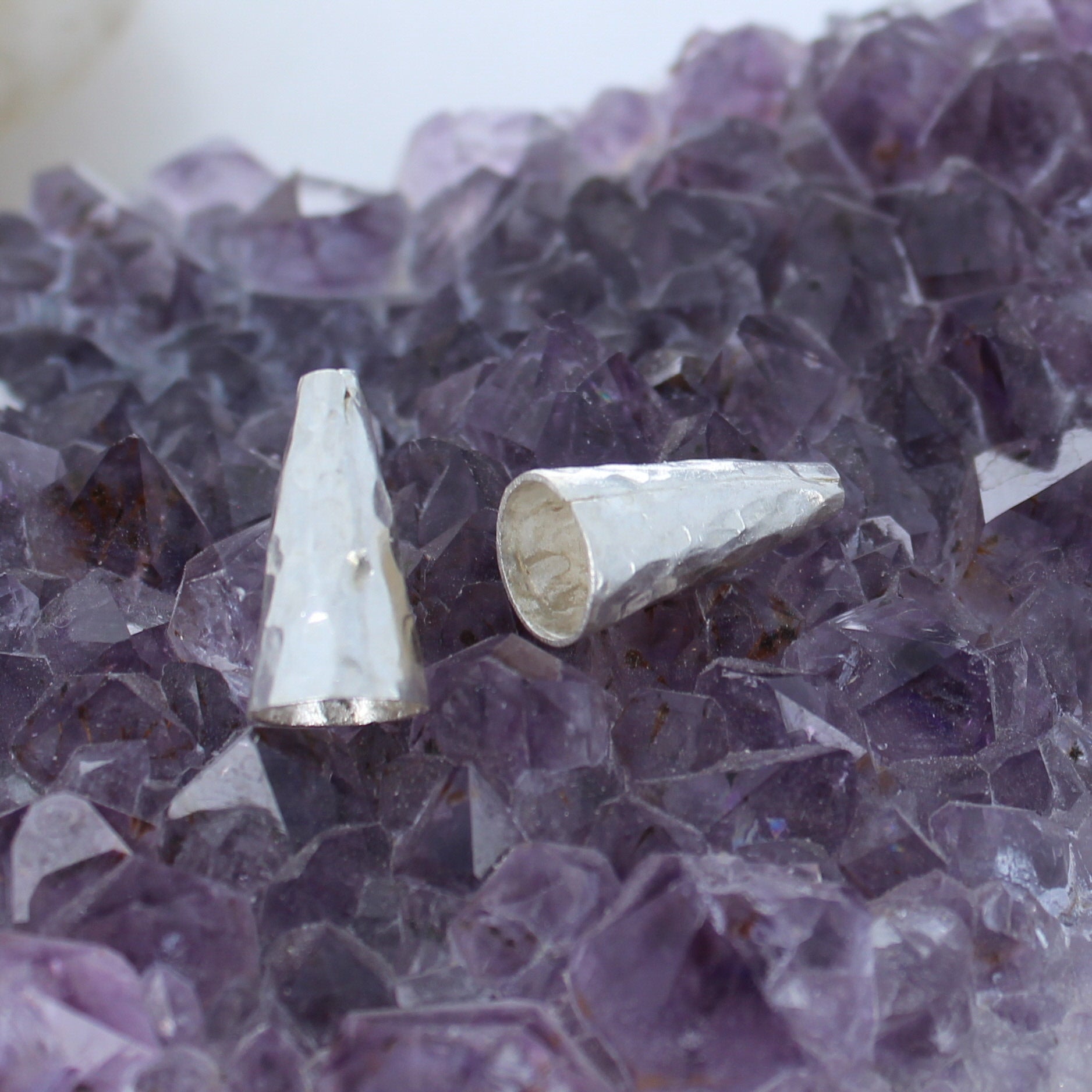 Textured Sterling Silver End Cones 20x8mm Pair -NewWorldGems