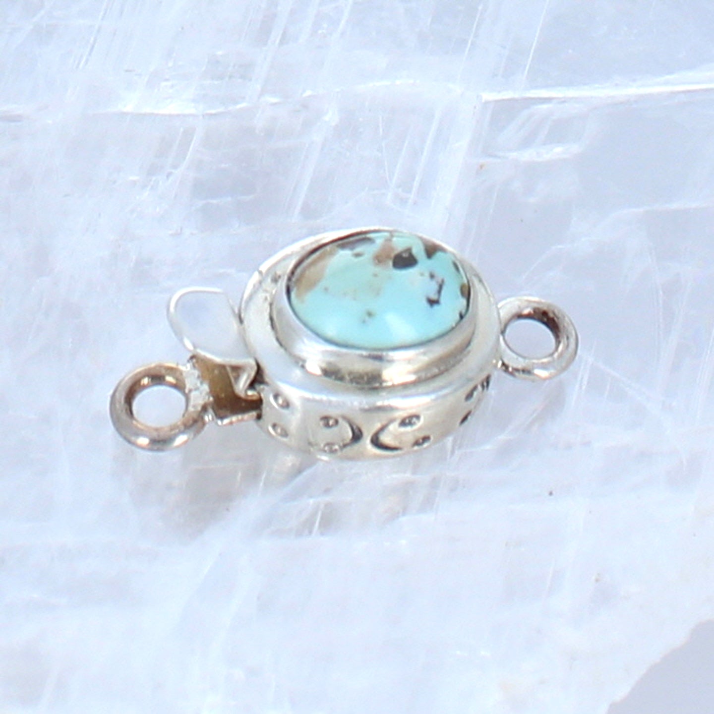 Robins Egg Blue Carico Lake Turquoise Sterling Clasp 8X10mm Etched -NewWorldGems