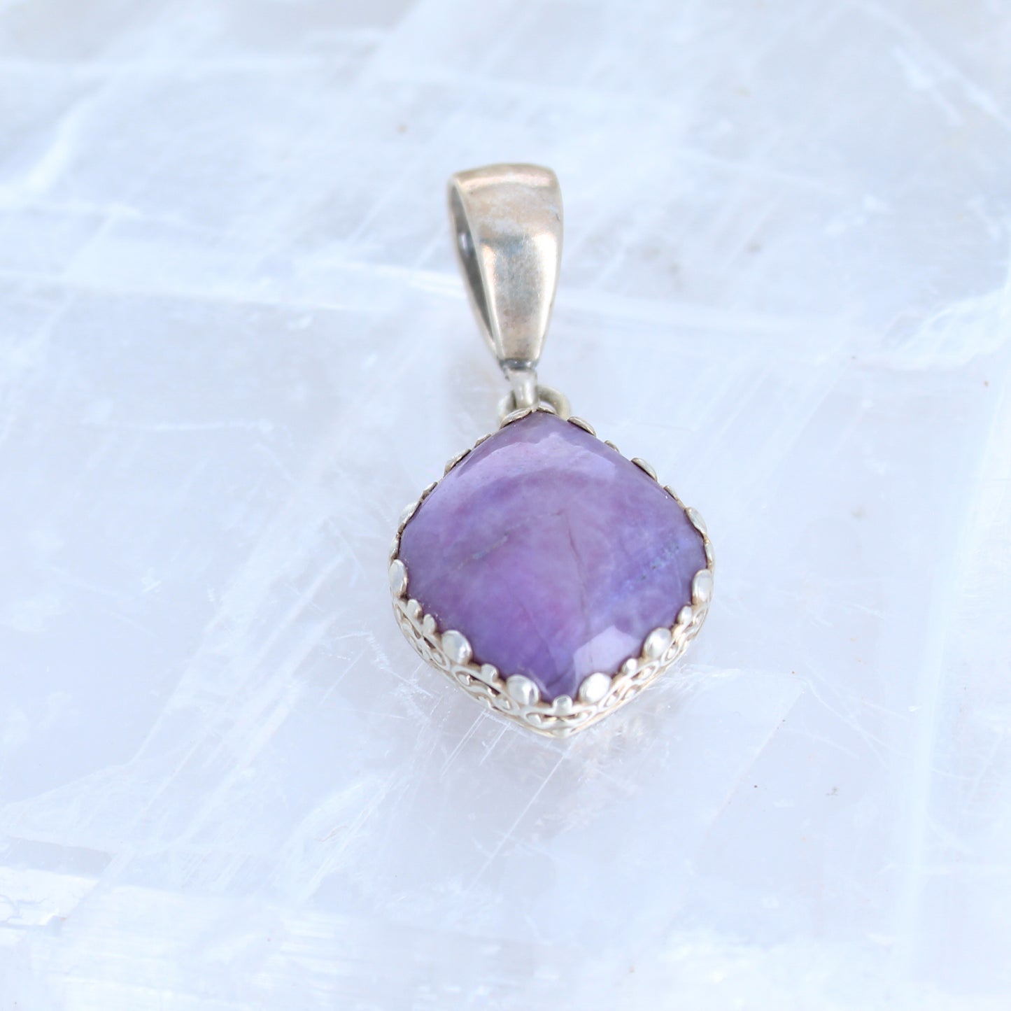 Sugilite Diamond Shape Pendant Royal Purple Sterling 16" -NewWorldGems