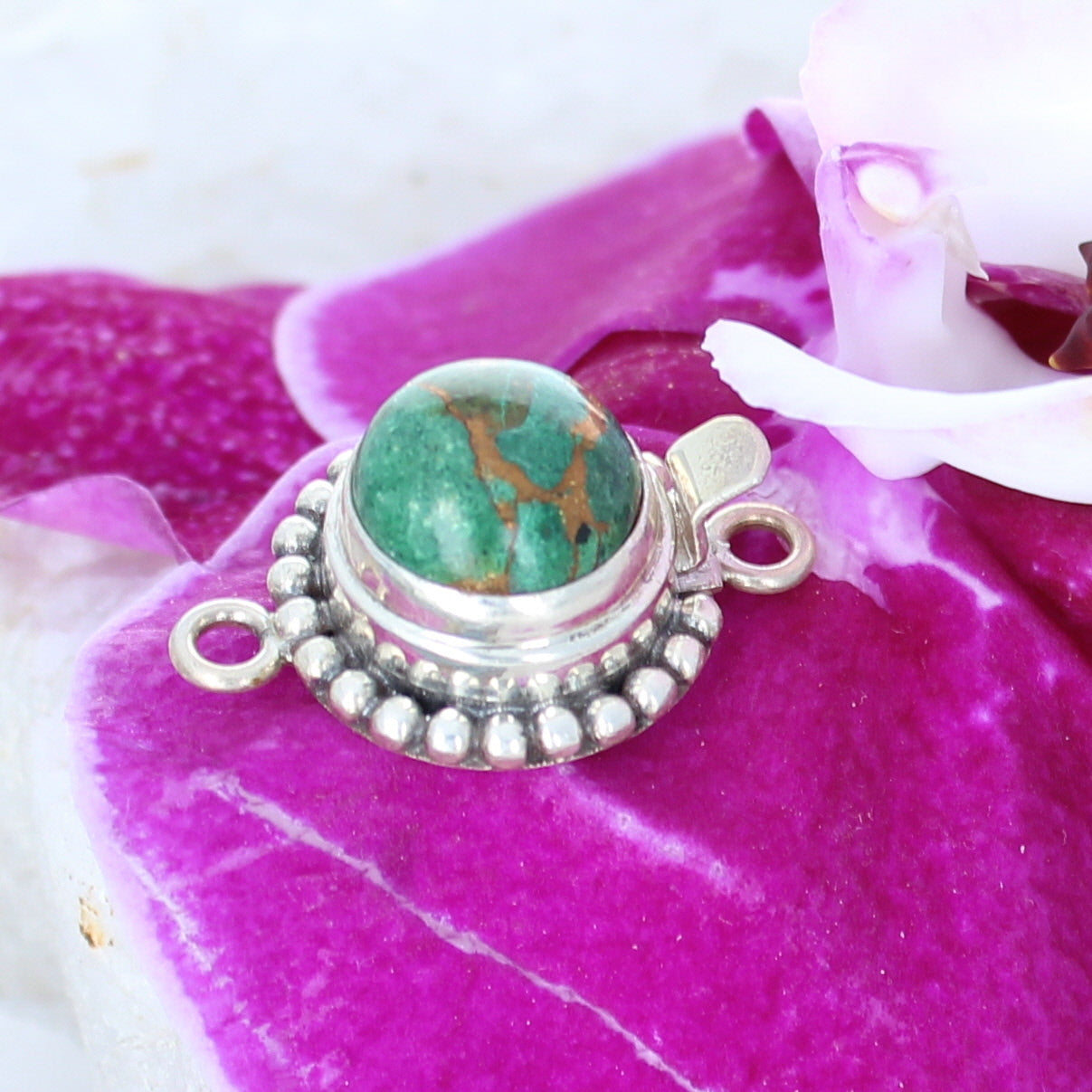 Malacite Copper Clasp Sterling 10mm Round Ball Design Clasp -NewWorldGems