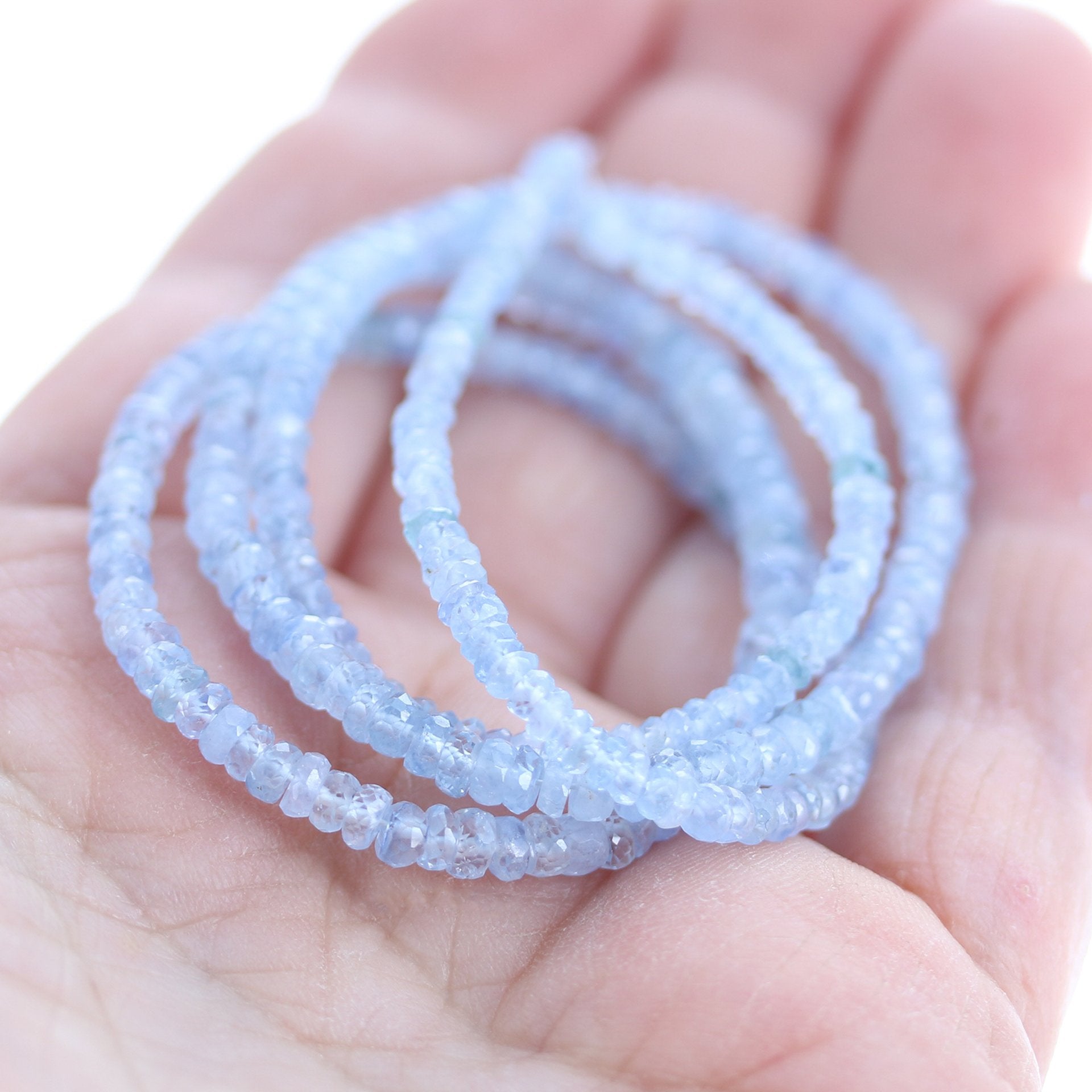 Sapphire Faceted Disc Rondelle Beads Ice Blue 3-5Mm 18", -NewWorldGems