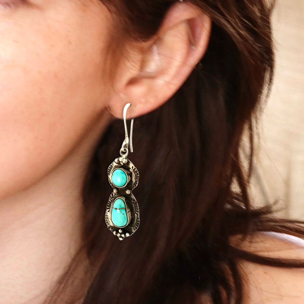 Sierra Nevada Turquoise 2 Stone Earrings Boho Southwest -NewWorldGems
