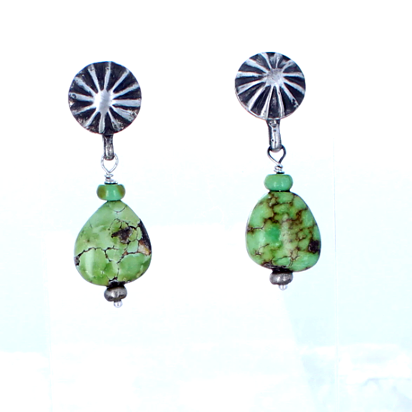 Sonoran Gold Turquoise Teardrop Earrings Sunburst Sterling -NewWorldGems