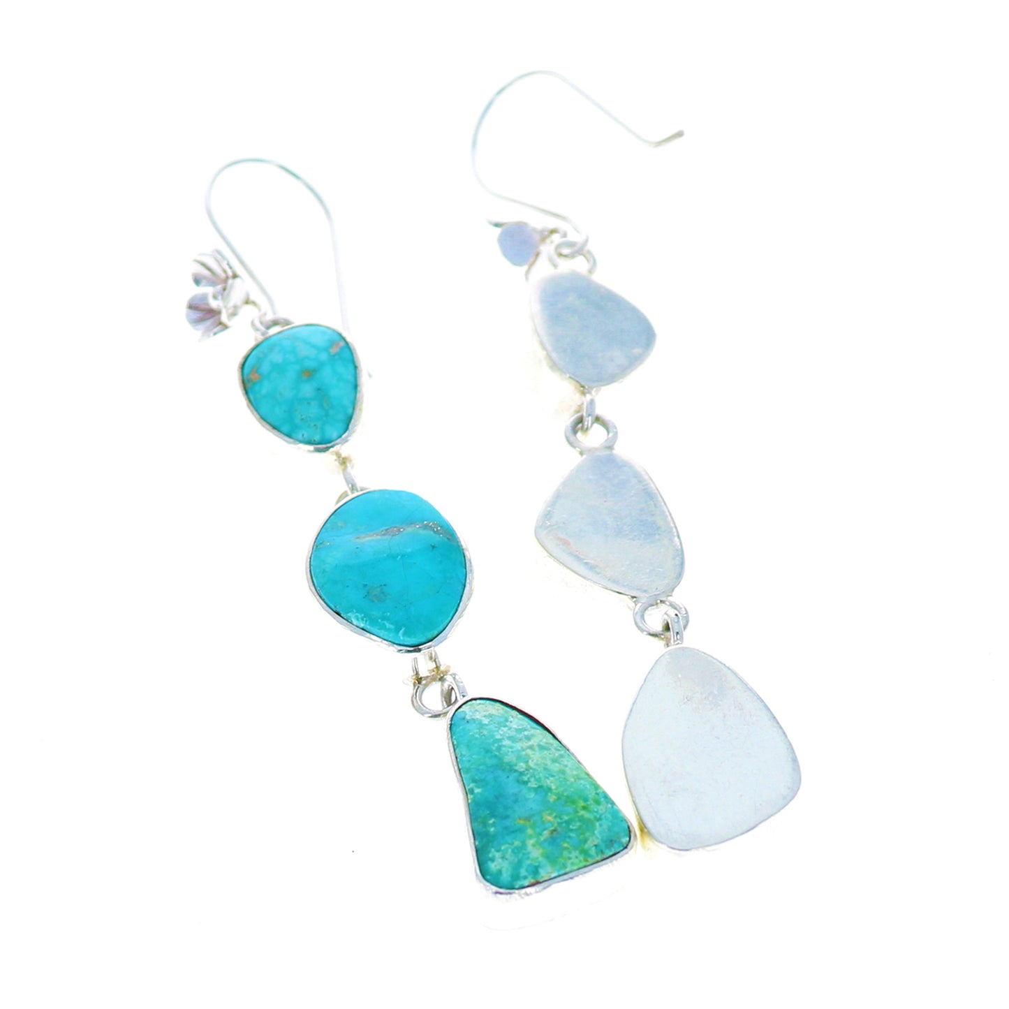 Ocean Blues Turquoise Earrings 3-Stone Sterling Dazzlers -NewWorldGems