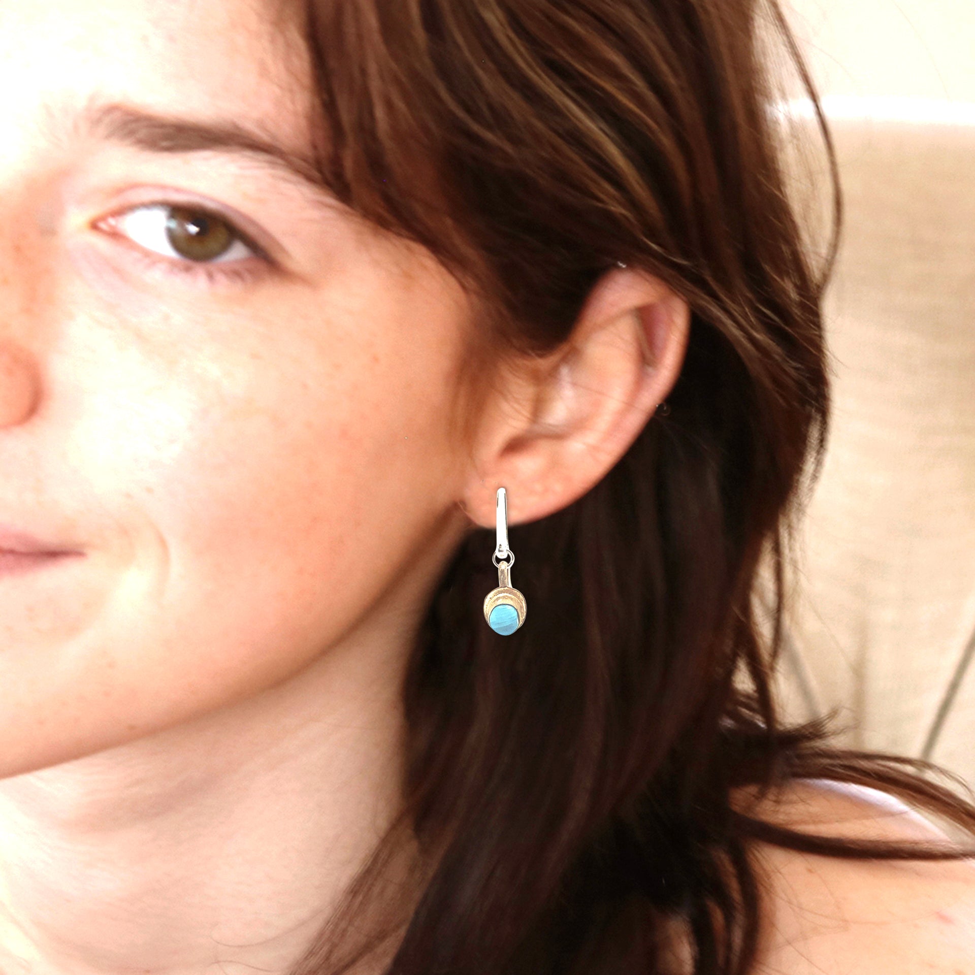 Antique Swedish Glass Iron Ore Sterling Ethereal Blue Earrings -NewWorldGems