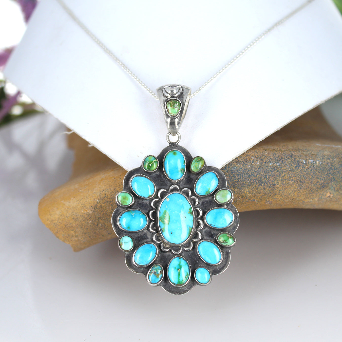 Gorgeous Sonoran Gold Turquoise Many Moons Pendant Sterling #2 -NewWorldGems