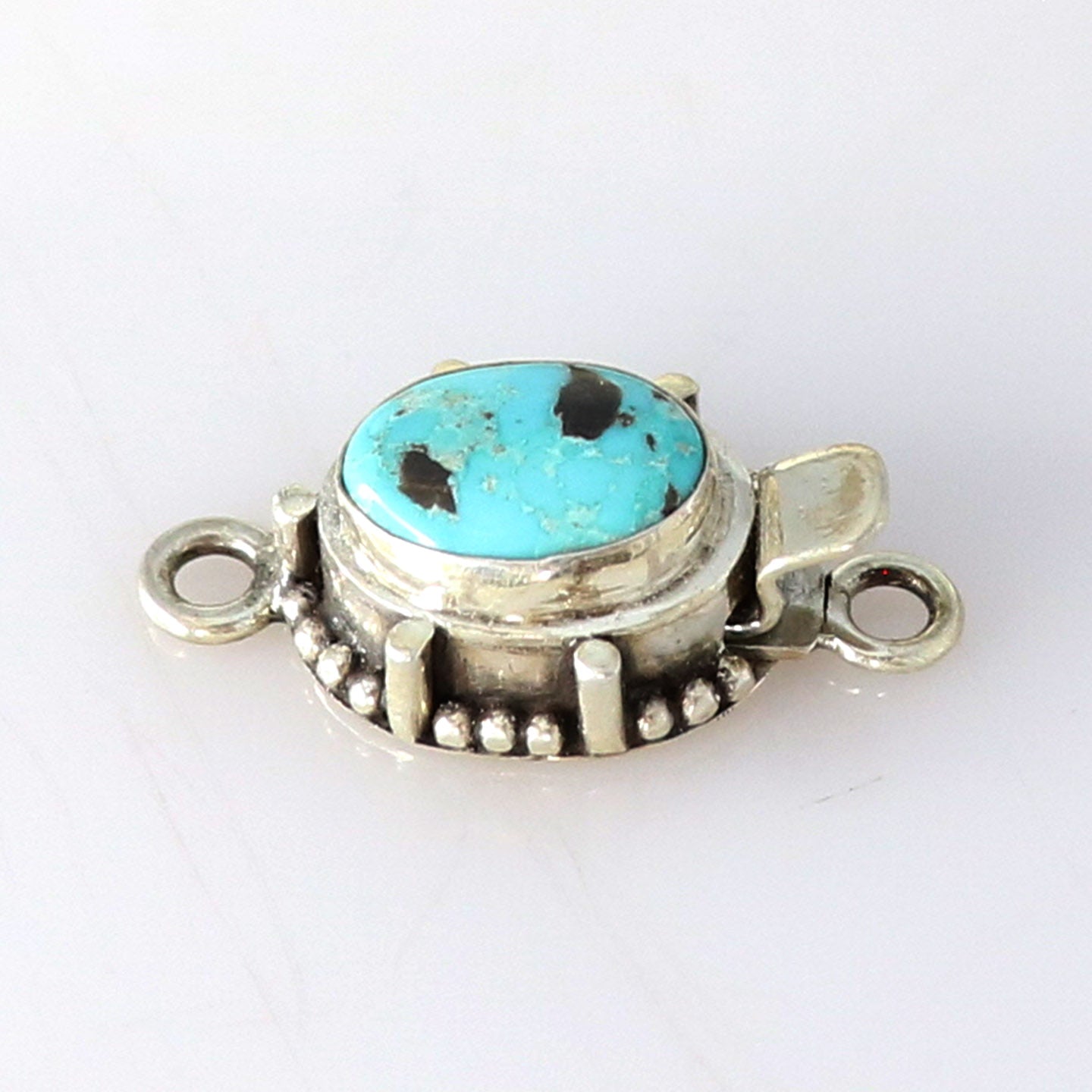 CARICO LAKE Turquoise Clasp Oval Granulated Design Sterling -NewWorldGems