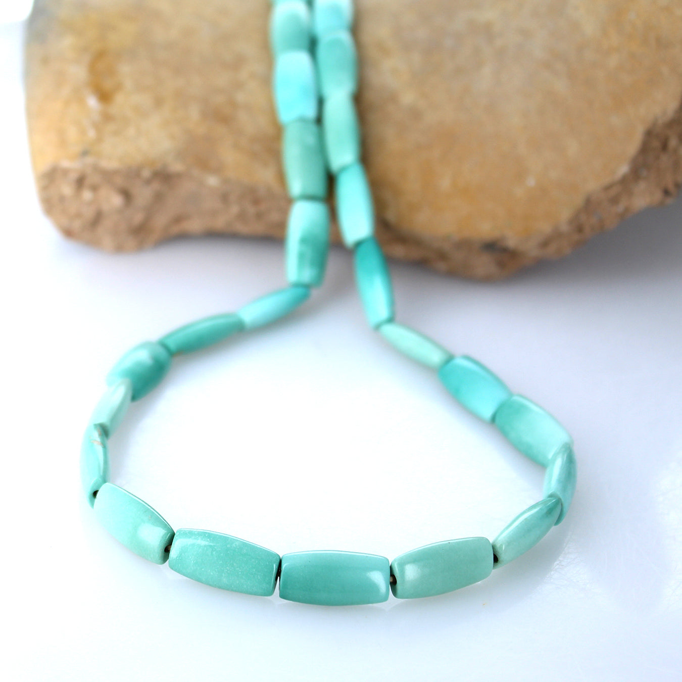 Sleeping Beauty Turquoise Flat Barrel Beads Sea Green Blue Necklace -NewWorldGems