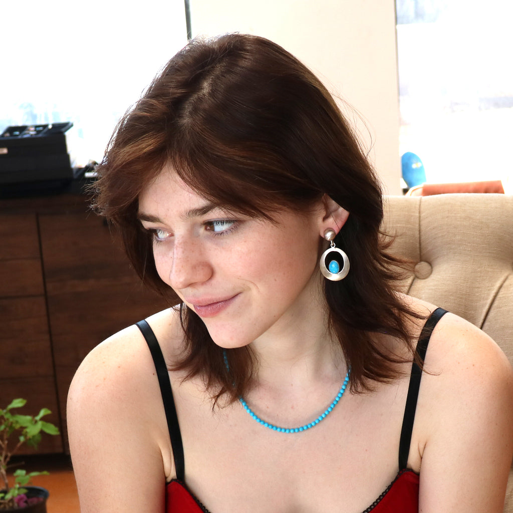 SLEEPING BEAUTY Turquoise Necklace 4mm Round Beads Sterling 17" -NewWorldGems