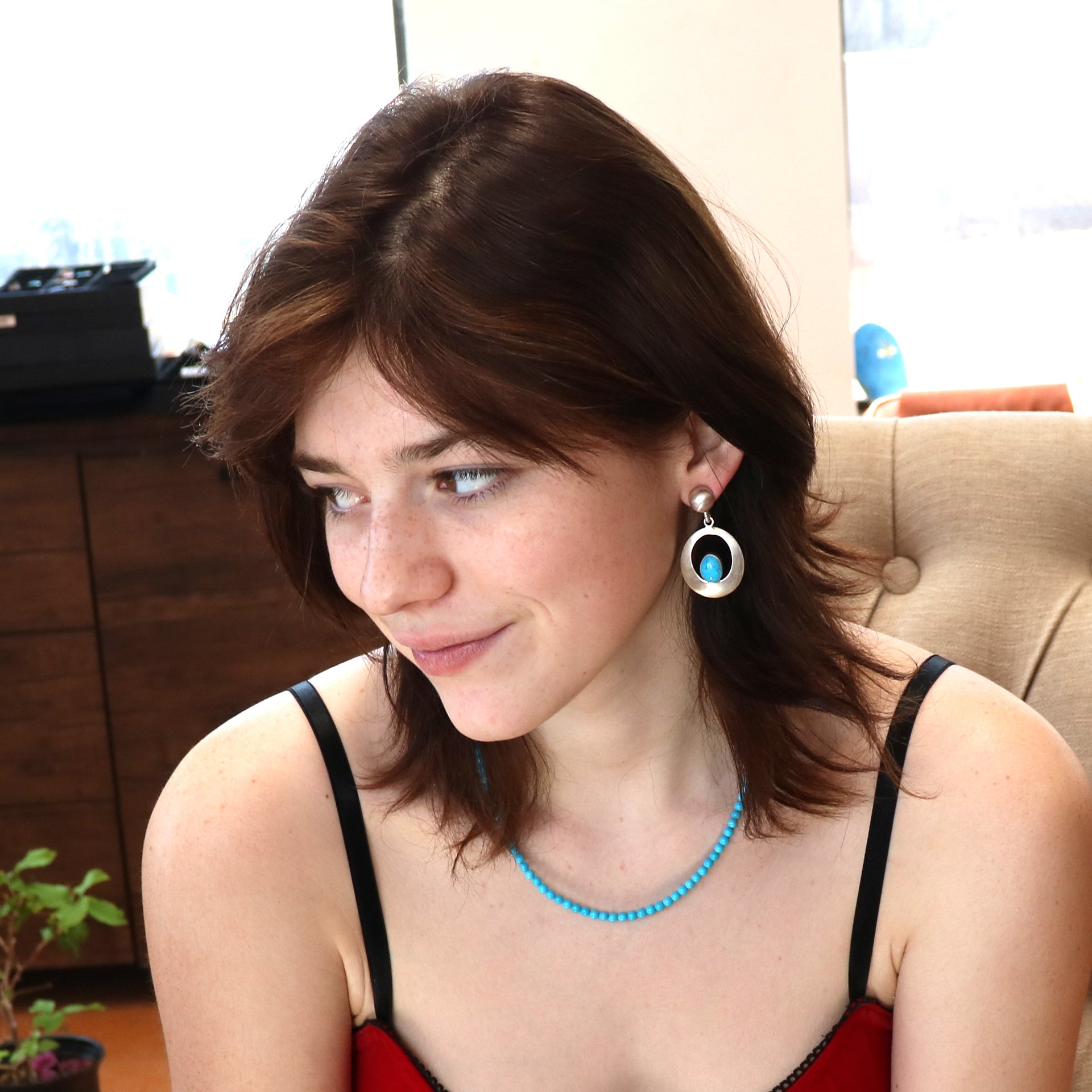 SLEEPING BEAUTY Turquoise Necklace 4mm Round Beads Sterling 17" -NewWorldGems