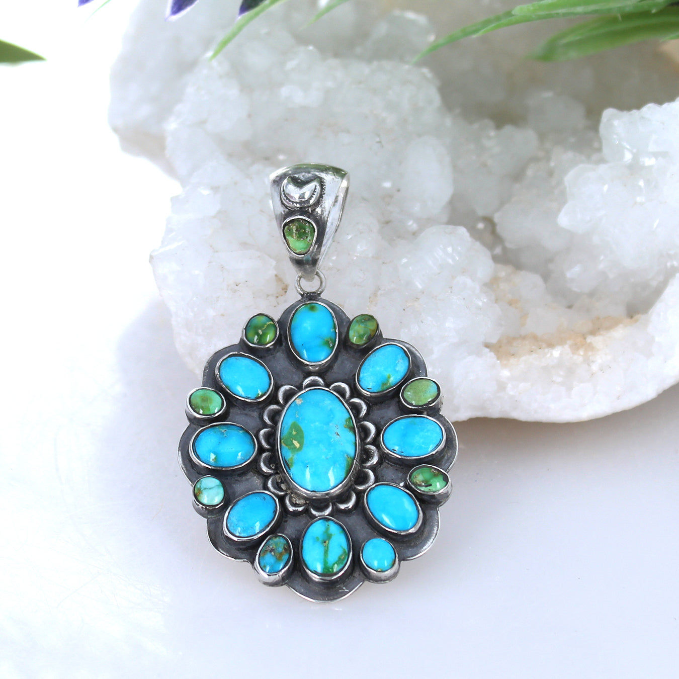 Gorgeous Sonoran Gold Turquoise Many Moons Pendant Sterling #2 -NewWorldGems
